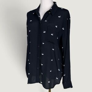Rails Kate Swans Button Down Shirt Size M Preppy Quirky Whimsical